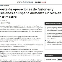 El importe de operaciones de fusiones y adquisiciones en Espaa aumenta un 52% en el tercer trimestre